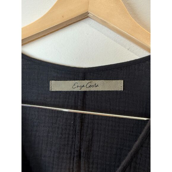 Enza Costa Tie Waist Black Cotton Gauze Jumpsuit Women’s Size 1 Long Sleeve - Picture 4 of 6